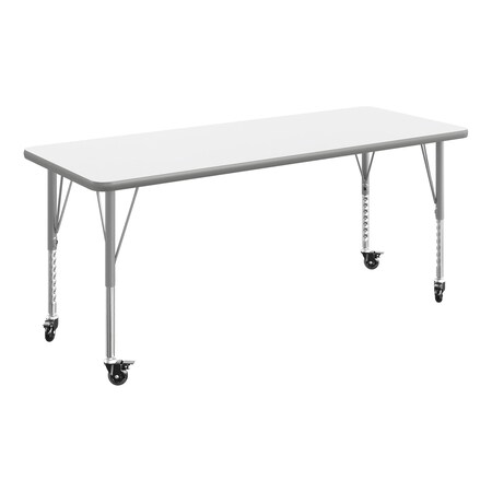 Flash Furniture Commercial Adjustable Height Rectangular Activity Table - Locking Casters-White XU-A2460-REC-WHT-T-P-CAS-GG