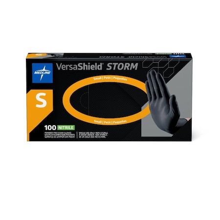 Medline VersaShield Storm Exam Gloves, Nitrile, Powder-Free, Black, Size S, 1000PK MG6111