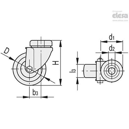 Elesa 451976 Castors for general use Injected polyurethane coating plate bracket and threaded c 451976