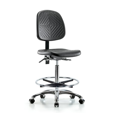 Blue Ridge Ergonomics Bench Chair, Poly, Hi, Med Bk, Chrm, CF Cast, No Arms, 24-1/2" to 33-1/2" Height, Blue, Black BR-PHBCH-MB-CR-T0-A0-CF-CC
