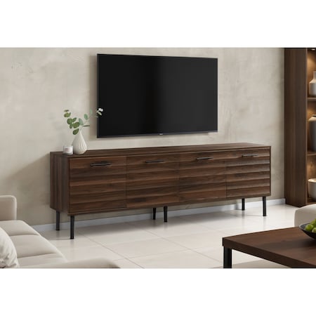 Monarch Specialties TV Stand, 72'', Console, Media Entertainment Center, Brown Laminate, Black Metal, Transitional I 2727