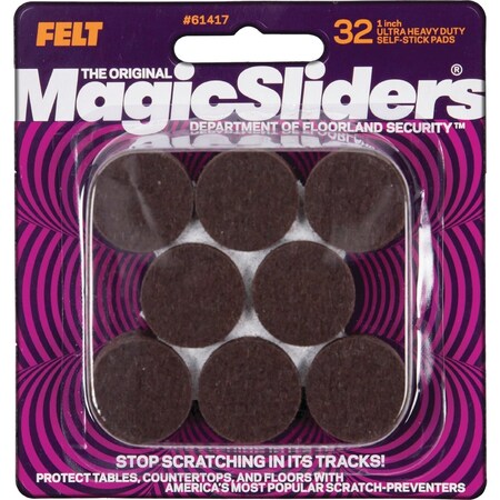 Magic Sliders 1'' Round Brown Self-Adhesive Ultra Heavy-Duty Pad, 32PK 61417
