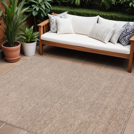 Homeroots 10' X 14' Brown And Beige Geometric Washable Indoor Outdoor Area Rug 594418