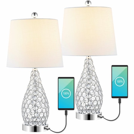 Jonathan Y Lily 22.25" Midcentury Modern Iron LED Table Lamp with USB Charging Port, Clear, 2PK JYL1110A-SET2