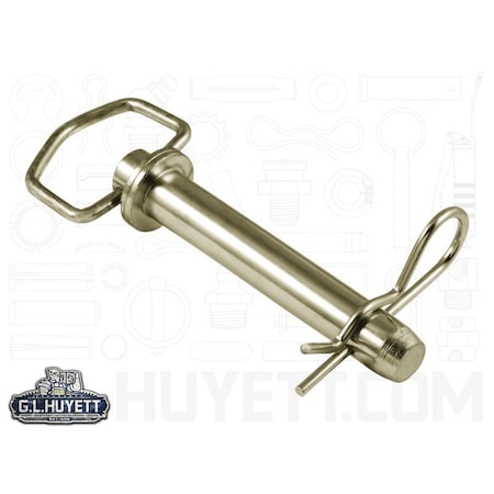 Huyett Hitch Pin, SH, Zn Yelw Med Carbon Steel, .875 Dia x 4.25 Eff L x 5.25 Shk L x .203 Hole Dia HP-0875-4250S