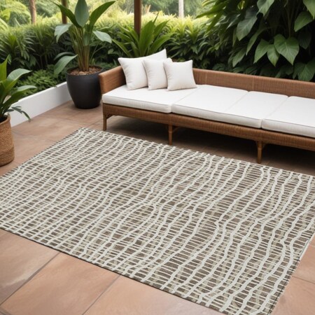 Homeroots 10' X 14' Brown Beige And Ivory Striped Washable Indoor Outdoor Area Rug 583419