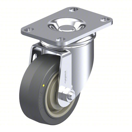 Plate Caster,Swivel,Rubber,4 3/16"H