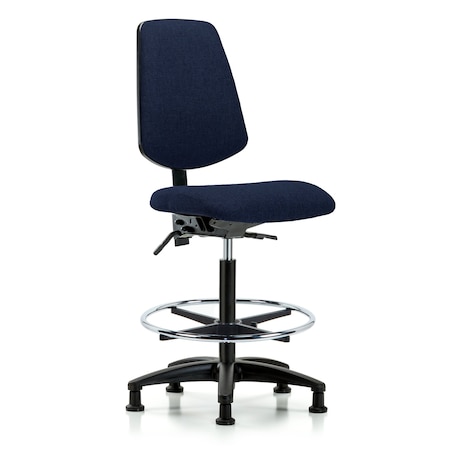 Blue Ridge Ergonomics Fab Hi Bench Chair, Med, Bk, CF, Glds, Navy, No Arms, 26" to 35-1/2" Height, Dark Blue BR-FHBCH-MB-RG-T1-A0-CF-RG-F45