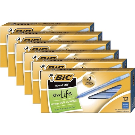 Bic Xtra Life Round Stic Ballpoint Pen, Black, 72PK GSM11-BE