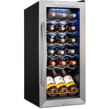 Schmck Schmecke 18 Bottle Compressor Wine Refrigerator, Freestanding Wine Cooler with Lock, Stainless Steel SHMFWCC181LSS