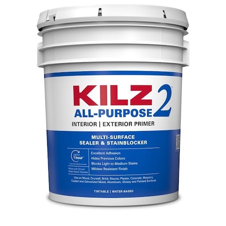 Kilz Sealer and Primer, White, 5 gal, Pail 20000