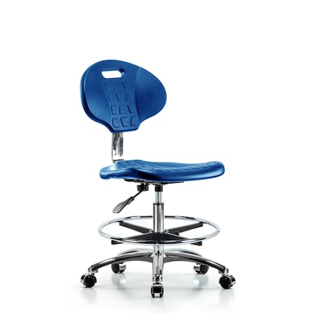 Blue Ridge Ergonomics Erie Poly Clean Room Chair, Med Bench, Foot Ring, Casters, Blue BR-CLR-TPMBCH-CR-A0-CF-CC-BLU