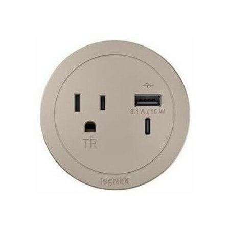 Legrand FurniturePowerOutlet, Nickel, 1Outlet, 10ft RFPCRUAUC-NI10