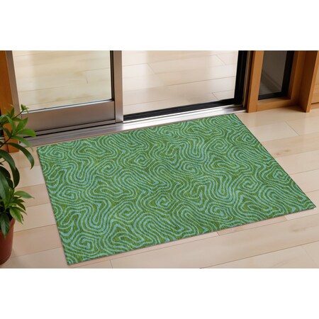 Homeroots 3' X 5' Green And Blue Abstract Washable Indoor Outdoor Area Rug 599796