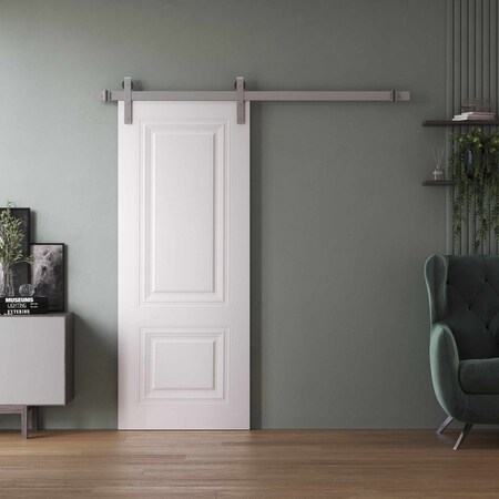 Sartodoors Barn Door 30 x 80 inches, BASIC 9801 White, 6.6FT Silver Rail Track Heavy Hardware Set, Solid Pan BASIC9801BD-S-SKIN-30