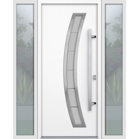 Vdomdoors Steel Door Deux 6500 White 2 Sidelight Exterior Windows Stainless Inserts Single Modern Painted-W16 DEUX6500EXD-WS-W16+36+16 x H80-Left-hand Inswing