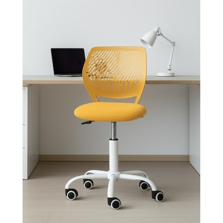 Homeroots Yellow and White Adjustable Height Swivel Rolling Office Chair 568064
