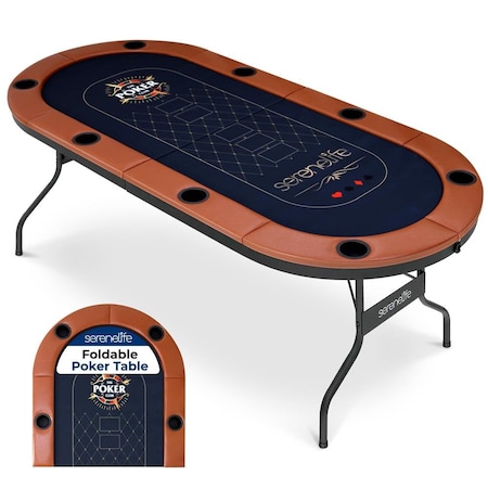 Serenelife 8 Player Foldable Poker Table, 71 inch Portable Casino Table for Texas Holdem w/Cushioned Rail & Cup SLPT760