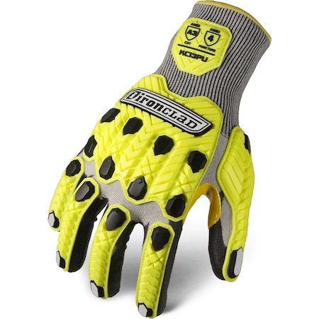 Ironclad Performance Wear Knit Gloves, Thermoplastic Rubber Back, 3 Abrasion Level, High-Visibility Yellow, L (9) KCI3PU-04-L