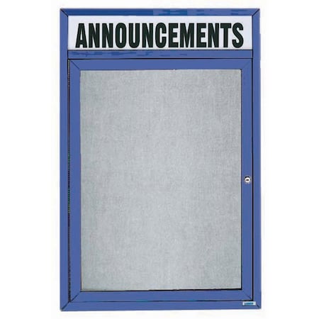Aarco Outdoor Enclosed Bulletin Board w/ Al Frame Header, Powder Coated Blue, 36''Hx24''W ODCC3624RHB