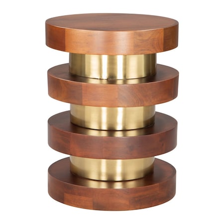 Homeroots 20" Brown and Gold Solid Wood and Iron Round Pedestal End Table 556515