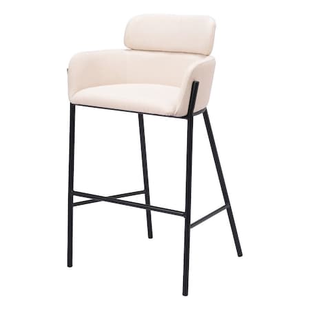 Homeroots 30" Beige And Black Fabric And Steel Bar Height Bar Chair 555671