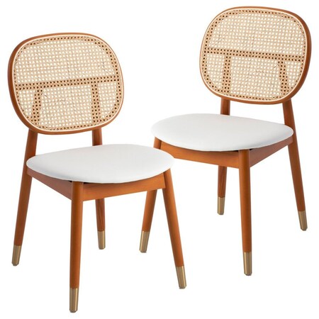 Leisuremod Holbeck Dining Chair with Upholstered Leather Seat and Beech Wood Legs, White, 2PK HC18W2
