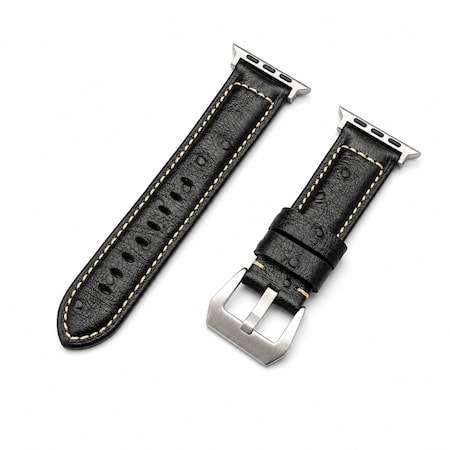 Elegani Ostrich-Embossed Leather Watch Replacement Band Compatible with Apple Watch 41mm, Black OSTPAM-BLK-41mm