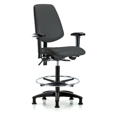 Blue Ridge Ergonomics High Bench Chair Adjustable Arms, 26" to 35" Height, Vinyl, Charcoal BR-VHBCH-MB-RG-T1-A1-CF-RG-8605