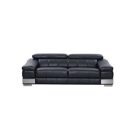 Homeroots 92" Black Italian Leather Solid Wood Sofa 720452