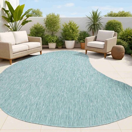 Jonathan Y Evan Modern Rustic Organic Curve Turquoise 9 ft. x 12 ft. Indoor/Outdoor Shaped Area Rug SHP102G-9