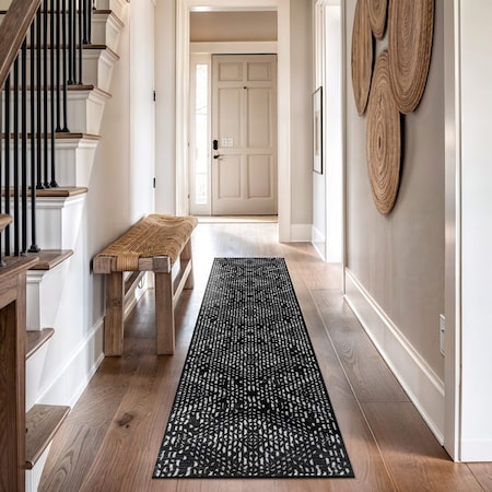 World Rug Gallery Tribal Pattern Runner Rug 2 ft 3 in x 12 ft Black WR141BLACK27X12