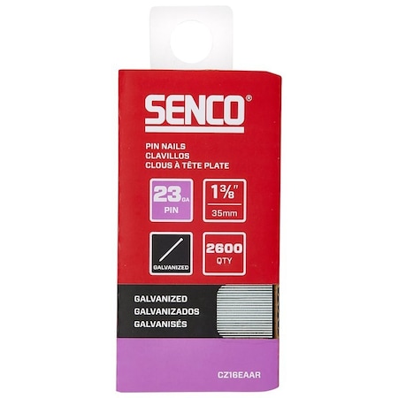 Senco Micro Pin Strip, 1-3/8 in L, 23 ga, Galvanized/Plain, Headless CZ16EAAR