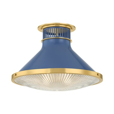 Hudson Valley Lighting Highclere 17.75 in. Flush Mount in Aged Brass/Soft French Blue by Mark D. Sikes MDS2403-AGB/FBL