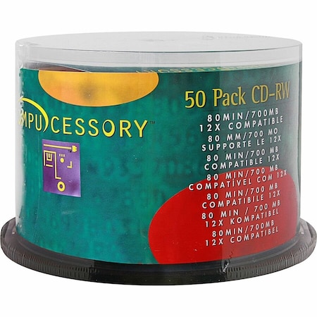 Compucessory CD-RW Discs, 72102, 12X, 700MB/80Min, Branded, Spindle, 50/Pk, Silver 72102