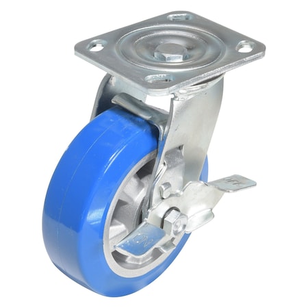 Vestil Polyurethane Precision Ball Bearing Swivel With Brake Caster 6 In. x 2 In. 661 lb Blue/Gray CST-PB-6X2PUA-SWB