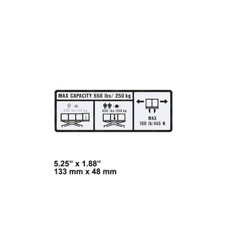 Jlg REPLACEMENT DECAL, CAPACITY 550LBS/250KG 1001209915