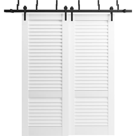 Sartodoors Sliding Closet Barn Bypass Doors 48 x 96 inches, Louver 3388 White Silk, 6.6ft Rails Hardware Set LOUVER3388BBB-WS-72