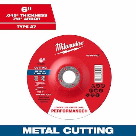 Milwaukee Tool Cut-Off Wheel, 7/8" Sz, 6" dia. 49-94-0127