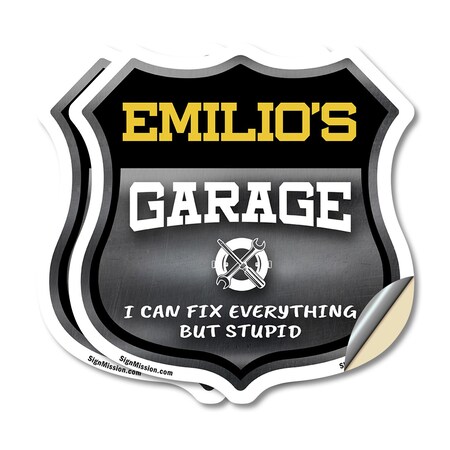 Signmission Emilio's Garage I Can Fix Everything But Stupid, 4 inch X 4 inch, Vinyl Decal, 2PK SHI-D-2PACK-4-490-EMILIO