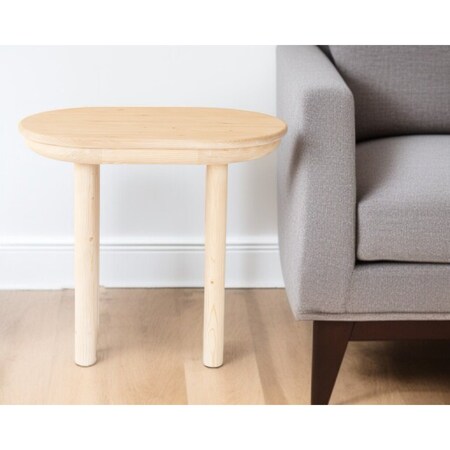 Homeroots 22" Natural Solid Wood Oval Sled End Table 555314