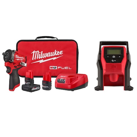 Milwaukee Tool M12 FUEL Impact Wrench Kit+ M12 Inflator 2563-22, 2475-20