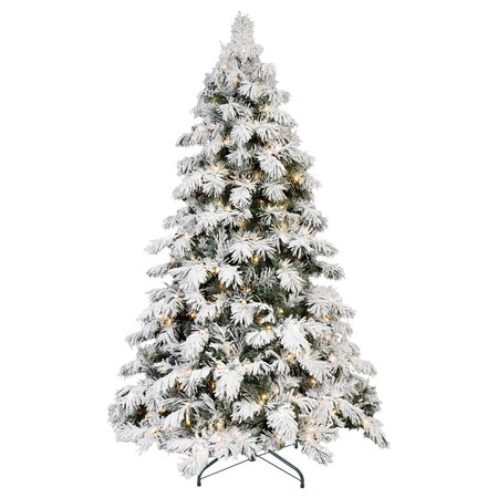 Homeroots 5' Green And White Pre Lit Full Flocked Pine Christmas Tree 713066