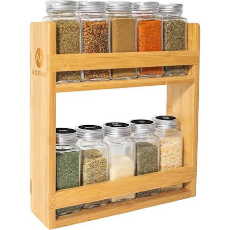 Morvat Premium Bamboo Wooden Spice Jar Organizer Rack MOR-BSR-A