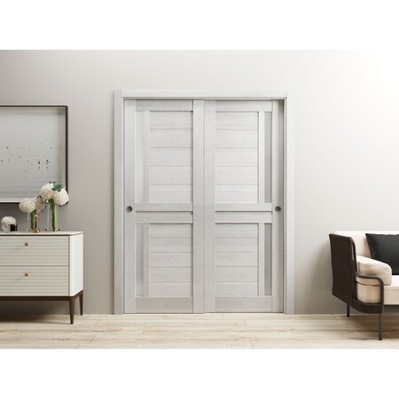 Sartodoors Sliding Closet Bypass Doors 36 x 80in, Veregio 7288 Light Grey Oak W/ Frosted Glass, Sturdy Rails VEREGIO7288DBD-OAK-36