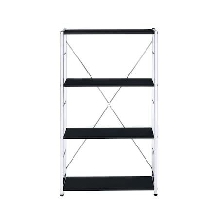 Homeroots 42" Black And Silver Metal and Wood Four Tier Etagere Bookcase 486316