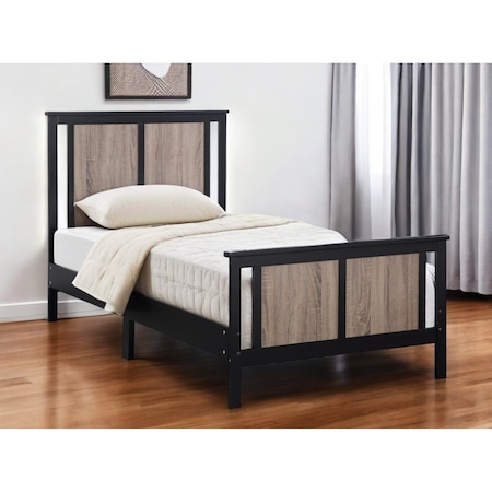 Homeroots Black And Walnut Reversible Solid Wood Twin Bed Frame 530215