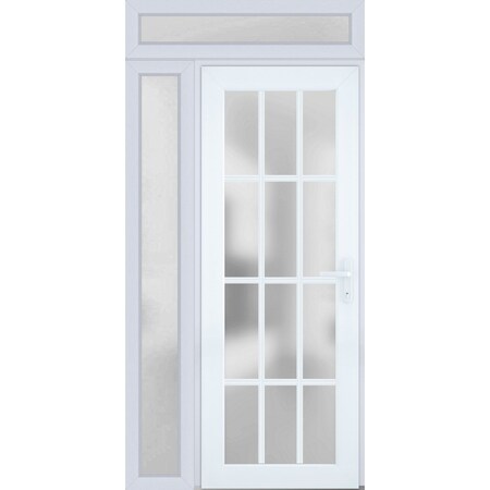 Vdomdoors Front Exterior Prehung FiberGlass Door Frosted Glass / Manux 8312 White Silk / Sidelight and Transo MANUX8312EXD-WS-W36+14 x H80+14-LH