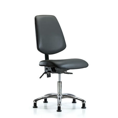 Blue Ridge Ergonomics Vinyl Chair Chrome, Desk, Med Back, Tilt, Glides, Carbon BR-VDHCH-MB-CR-T1-A0-RG-8823