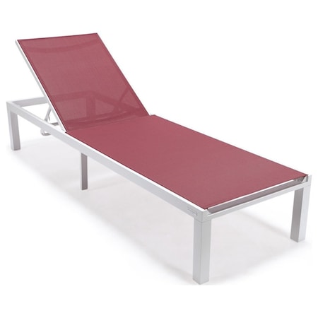 Leisuremod Marlin Patio Chaise Lounge Chair with White Aluminum Frame, Burgundy MLW-77BRG